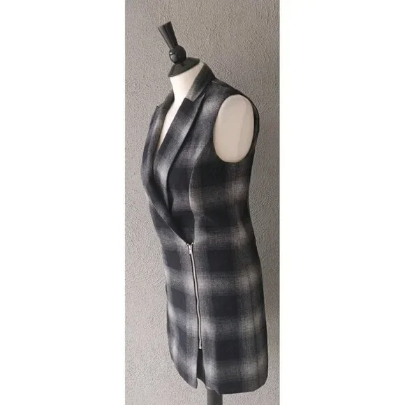 WAYF Plaid Sleeveless Tunic Vest Zip Front in Black and Gray Size XS - Picture 3 of 8